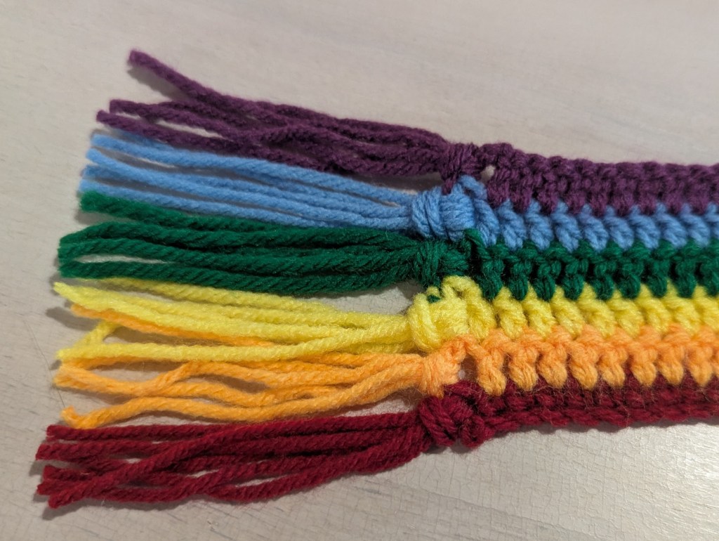 crochet rainbow scarf